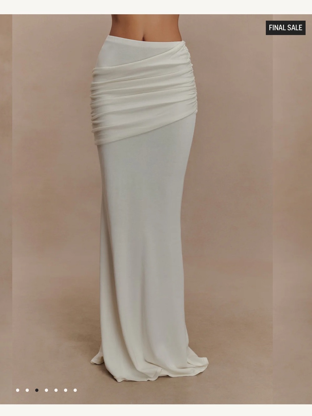 Meshki Cream Ruched Asymmetrical Maxi Skirt